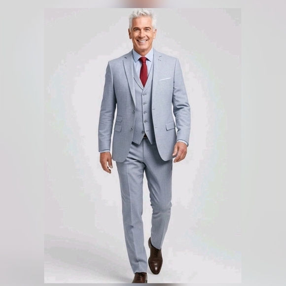 Statement Platinum Suit Mens 42L Blue Pure Wool Slim Fit 3-Piece Italy Made $799